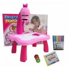 Детский стол-проектор для рисования со светодиодной подсветкой c большим набором слайдов 24шт и фломастерами, розовый TV007