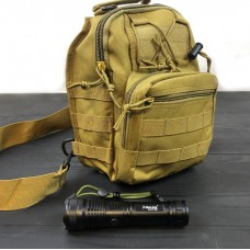 Комплект: Сумка + Фонарь. Армейская, тактическая, многофункциональная нагрудная с системой MOLLE из кордуры 1000Д, 8 л.  сумка + фонарь сверхмощный POLICE BL-X71-P50WSD
