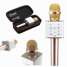 GTM Original Беспроводной караоке микрофон с динамиками в чехле Bluetooth USB Q7 Gold
